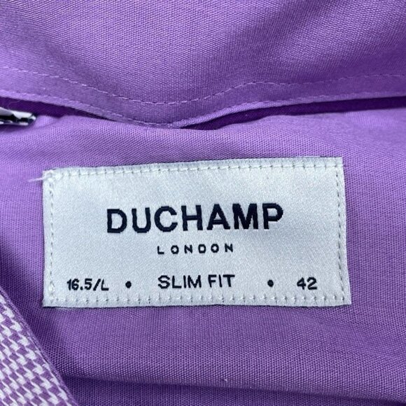 Duchamp Mens Slim Fit Dress Shirt 16.5/L Purple Check Long Sleeve a0430 - Picture 3 of 8